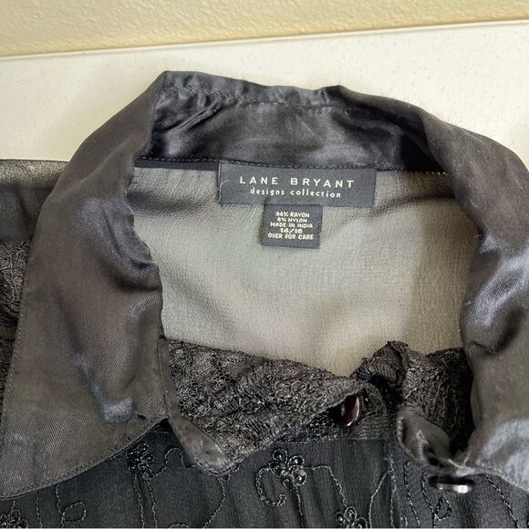 Lane Bryant Designs Collection Black Beaded Lace Button Front Shirt Women 14 16 - Picture 5 of 15